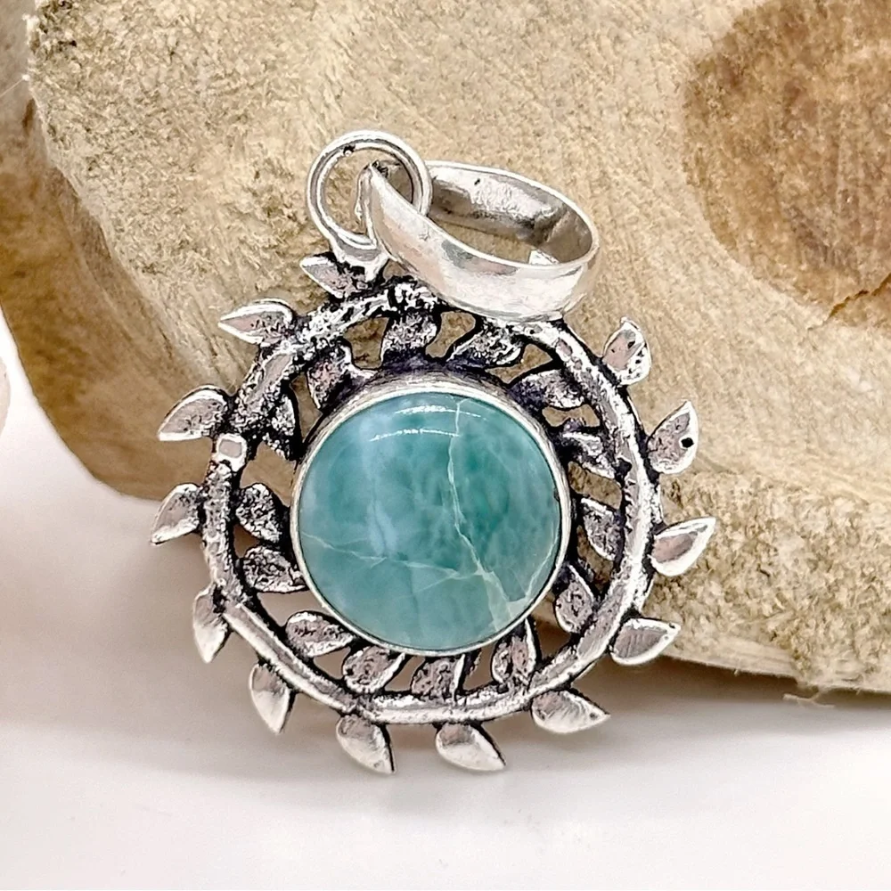 LARIMAR Natural Gemstone 925 Silver Pendant Necklace